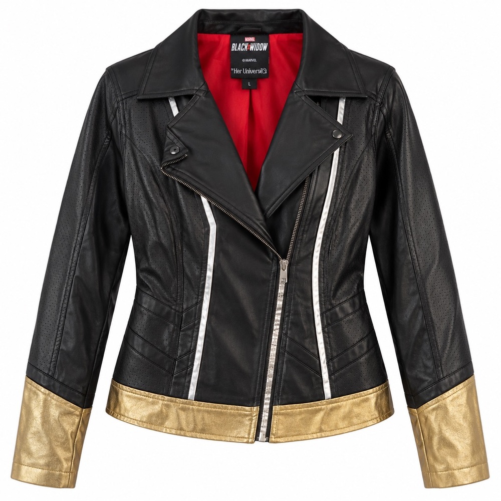 Her Universe x Marvel Black Widow Faux Leather Moto Jacket Gold Cosplay - L
